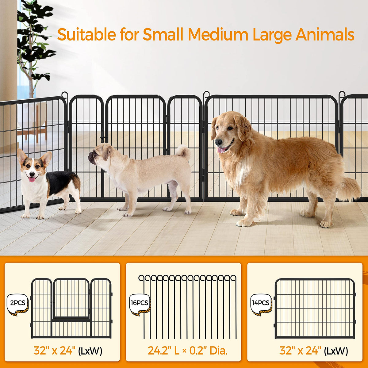 24" H 16-Panel Extra Wide Dog Playpen with Door S171